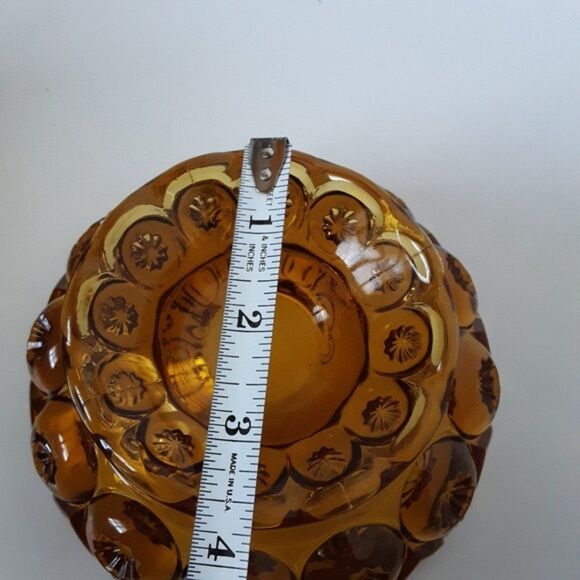 L. E. Smith Moons and Stars Vintage Amber Glass Candy Dish with Lid - Picture 5 of 12